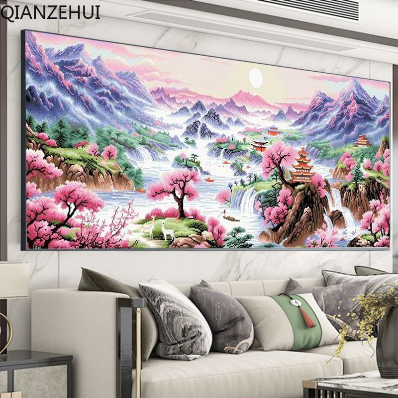 DIY ด้ายฝ้าย 11CT พิมพ์มงคล Cross-Stitch ห้องนั่งเล่นห้องนอนภูมิทัศน์ขนาดใหญ่ภาพวาดเย็บปักถักร้อยเต็มรูปแบบชุดปักครอสติสเย็บปักถักร้อย