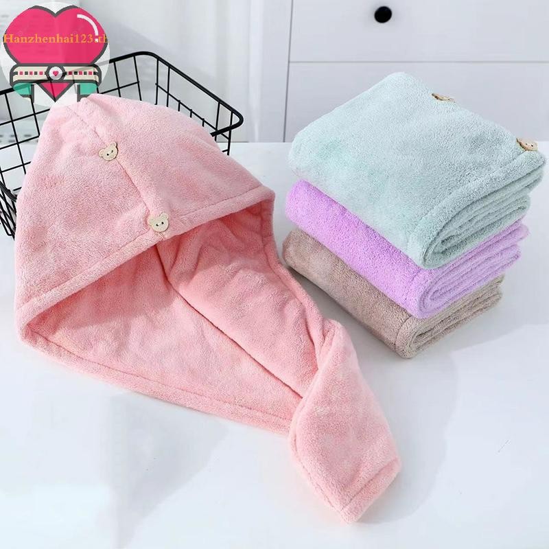 Hanhai ผมแห้งหมวกผมยาว Quick-Dry ผ้าเช็ดตัวผู้หญิงหมวกผ้าเช็ดตัวห้องน้ํา Super Absorption Turban ผมแห้งหมวก TH