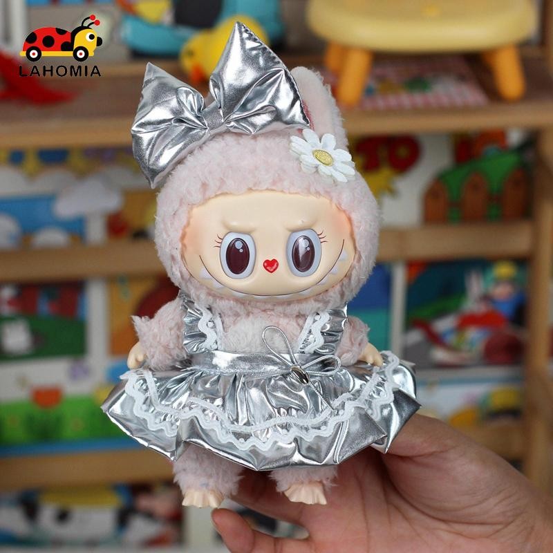 Lahomia ชุด labubu macaron 17 ซม.แฟชั่นตุ๊กตาชุดและกิ๊บชุด,เสื้อผ้าทํามือเครื่องแต่งกายสําหรับ