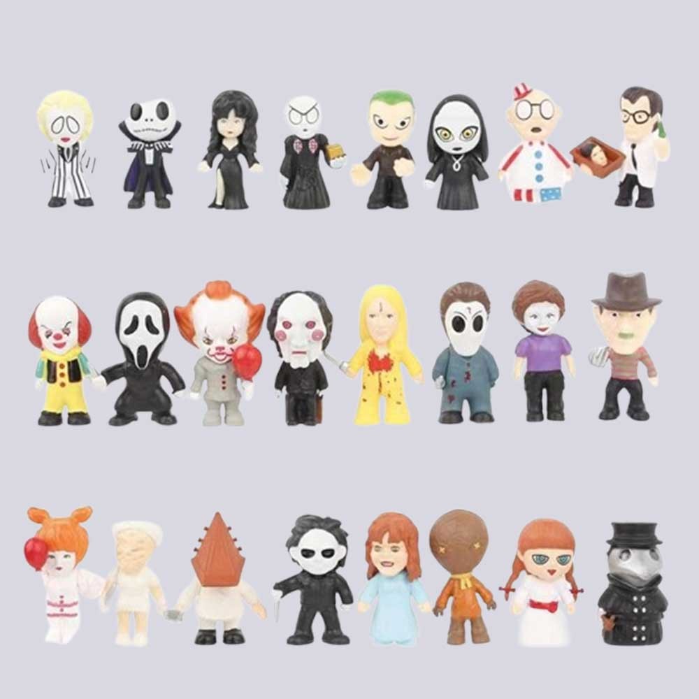 24Pcs Horror Movie Halloween Figures Characters Chucky Freddy Jason Model Doll Scary Joker Ghost Toy