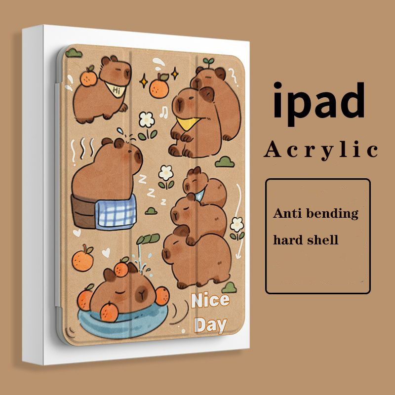 Capybara iPad 9 เคสป้องกันอะคริลิคเหมาะสําหรับรุ่นที่ 10 สําหรับ iPad Pro 11 พร้อมช่องเสียบปากกาเหมาะสําหรับ iPad Air 5