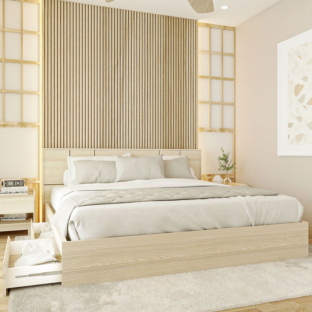 SB Design Square เตียง 6 ฟุต รุ่น Hakone สีไม้อ่อน (195x212x90 ซม.)  แบรนด์ KONCEPT FURNITURE