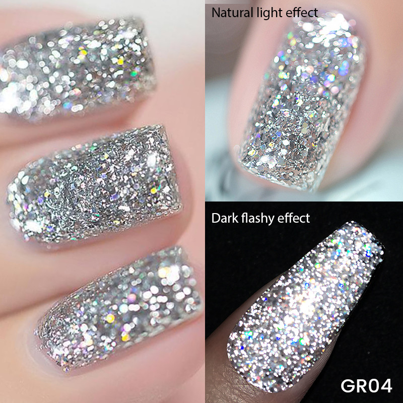Born PRETTY สะท้อนแสง Glitter Gel ยาทาเล็บเงินประกายเลื่อมกึ่งถาวรเคลือบเงา Soak Off เล็บเจล 10ml