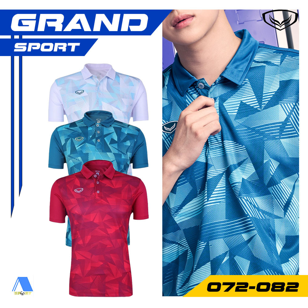 GRAND SPORT เสื้อคอปกพิมพ์ลายทั้งตัว รหัส 072082 ผ้าโพลีอีสเตอร์ เบา แห้งไว ยูนิเซ็กซ์