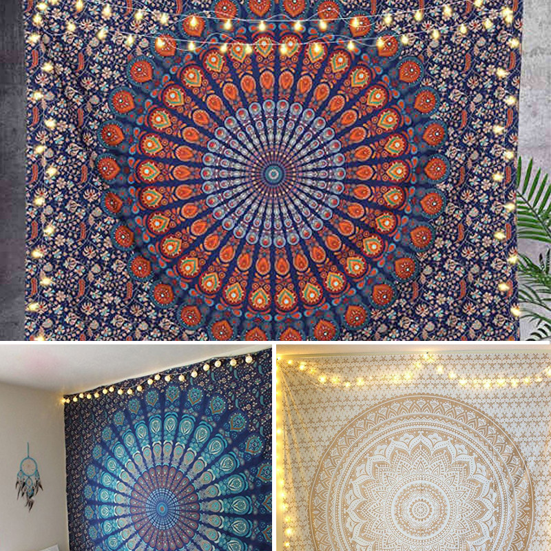 Mandala Tapestry Wall Decor พร้อมเครื่องมือติดตั้งฟรี (150*130 ซม.,95*73 ซม.) แขวนตกแต่งผนังห้องนอน
