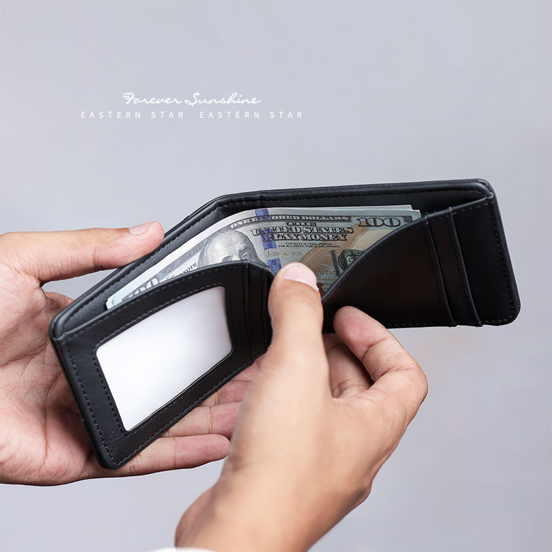 กระเป๋าสตางค์หนัง ปู่ ขนาดเล็กสไตล์สั้นเรียบง่ายของผู้ชายเคสใส่บัตรหลายใบกระเป๋าสตางค์เงินสดแบบพับได้