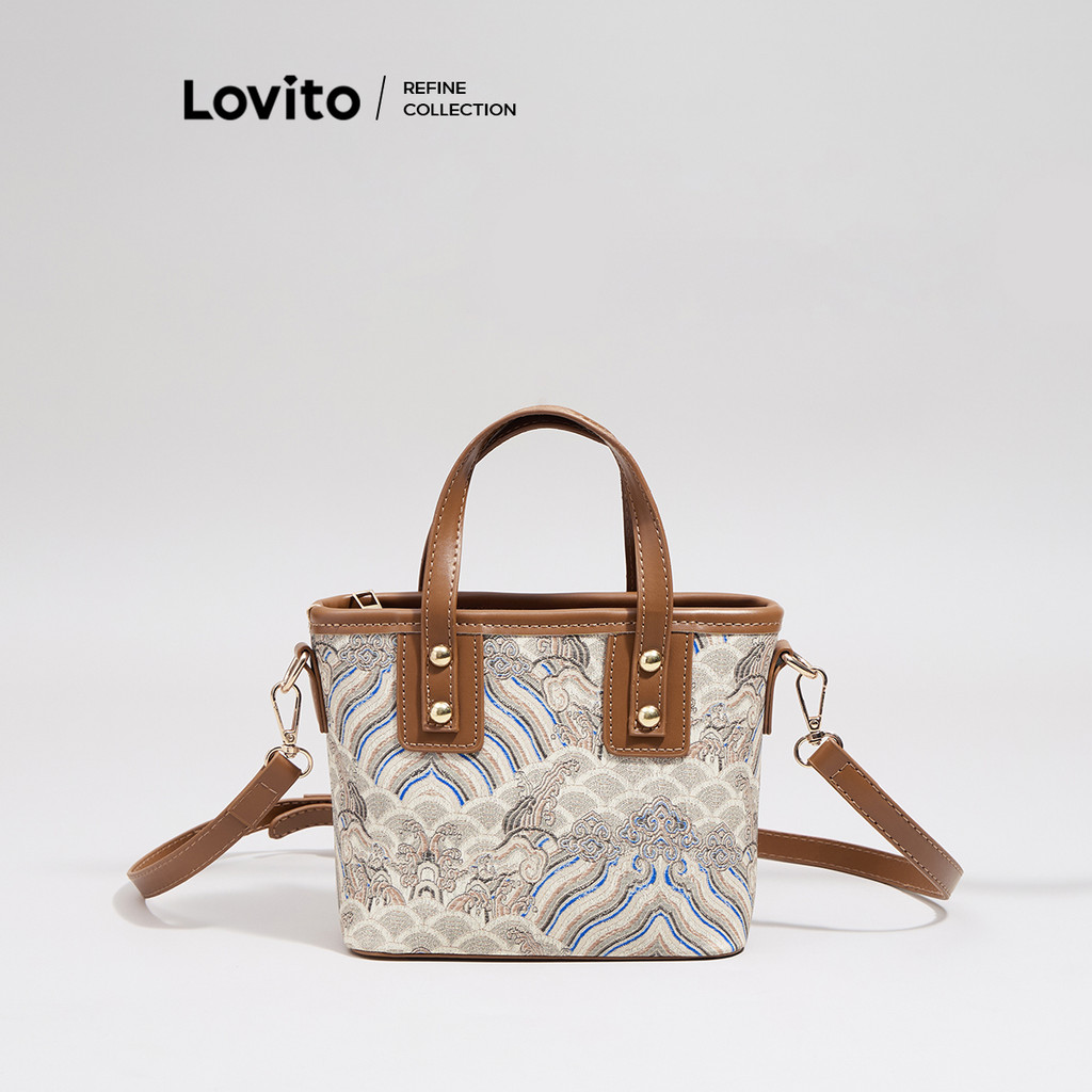 (Lovito Refine) หรูหราสีตัดกันธรรมดาย้อนยุคกระเป๋าสะพายขนาดเล็กสำหรับผู้หญิง LFA50574