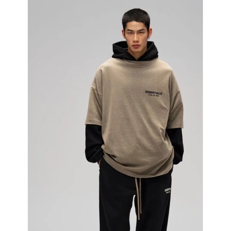 Fear OF GOD Double Line ESSENTIAL Autumn Small Letter พิมพ์เสื้อยืดแขนสั้นสําหรับผู้ชายและผู้หญิง