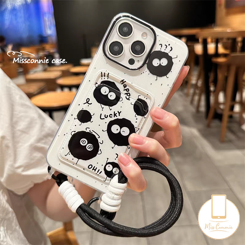 จุดน่ารัก Little Briquetการ์ตูนโชคถ่านหินสําหรับIPhone XR 11 14 15 16 13 12 Pro Max X 6 7 16 15 8 6s Plus XS Max SE 2020 Luxuryกระเป๋าสตางค์ช่องใส่การ์ดกรณี