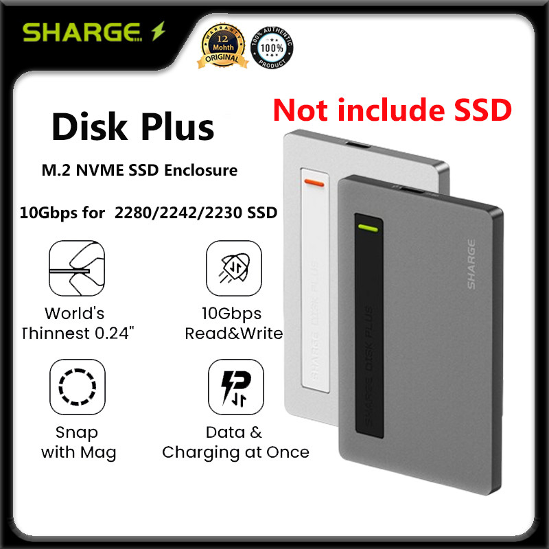 SHARGE Disk Plus M2 SSD Enclosure 4TB 10Gbps กรณี USB 3.2 Gen2 เครื่องมืออะแดปเตอร์ภายนอกฟรีพร้อมระบ