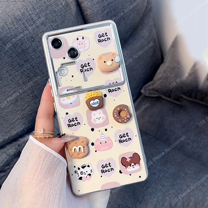 เคส Vivo V40 V30 5G เคส Vivo V40 Pro เคสกันกระแทกกันกระแทกน่ารักตุ๊กตา Diy หมีโทรศัพท์ฝาครอบโทรศัพท์สายเล็กสร้อยข้อมือนุ่มชุบสําหรับสาวนักเรียนผู้หญิง