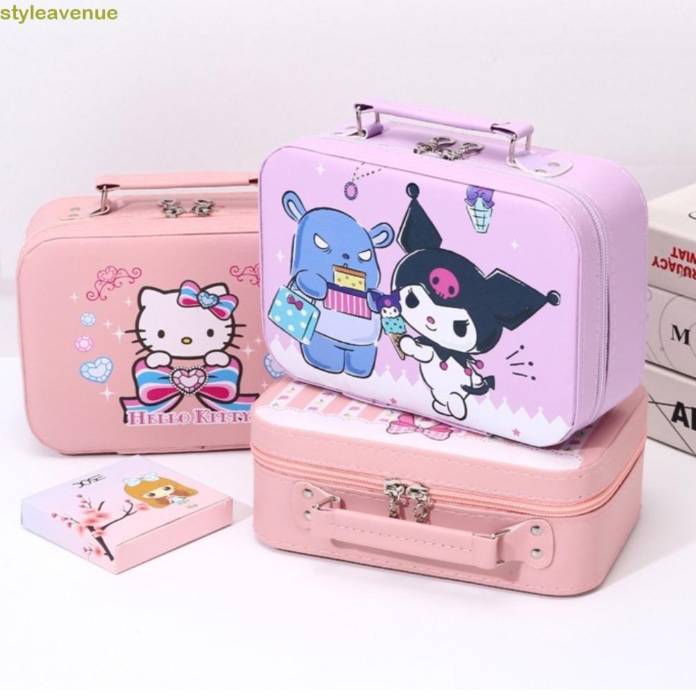 Styleavenue Kuromi กระเป๋าเครื่องสําอางกระเป๋าเดินทาง, Flocked Mirror Kitty มือถือแต่งหน้ากระเป๋า,สี่เหลี่ยมผืนผ้ากันน้ํา My Melody อะนิเมะการ์ตูน PU เครื่องสําอางกรณีการจัดเก็บ