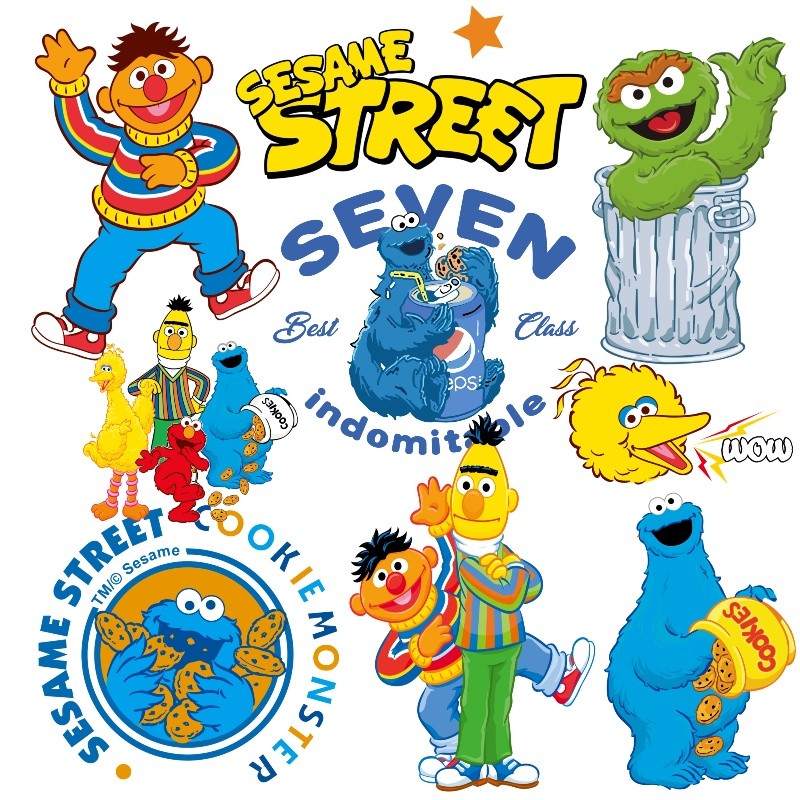 Sesame STREET การ์ตูนสติ๊กเกอร์ถ่ายเทความร้อนคุกกี้มอนสเตอร์การถ่ายเทความร้อน DIY สติ๊กเกอร์ผ้าตกแต่งล้างทําความสะอาดได้