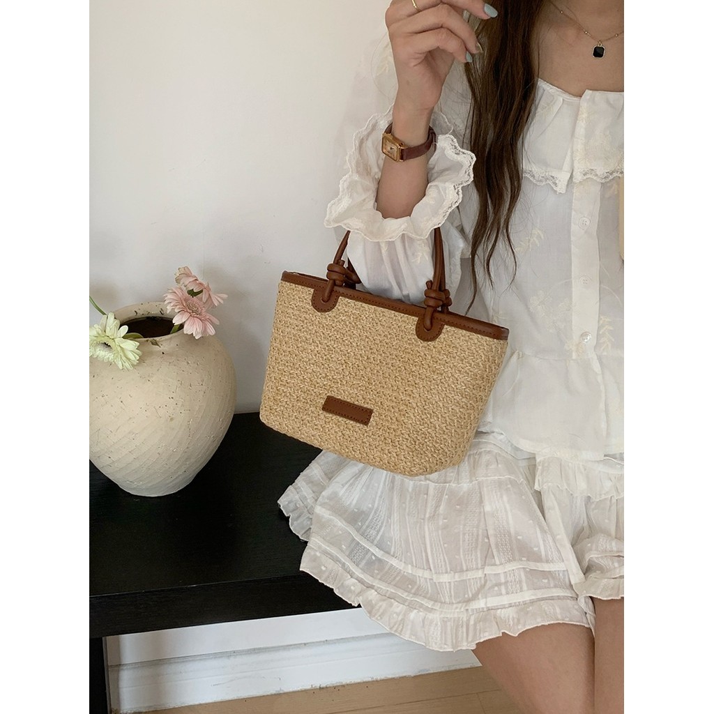 พร้อมส่ง กระเป๋าสาน สายหนัง มีสายยาว ใช้ได้ 2 แบบ งานมีซับใน มีฐาน P296