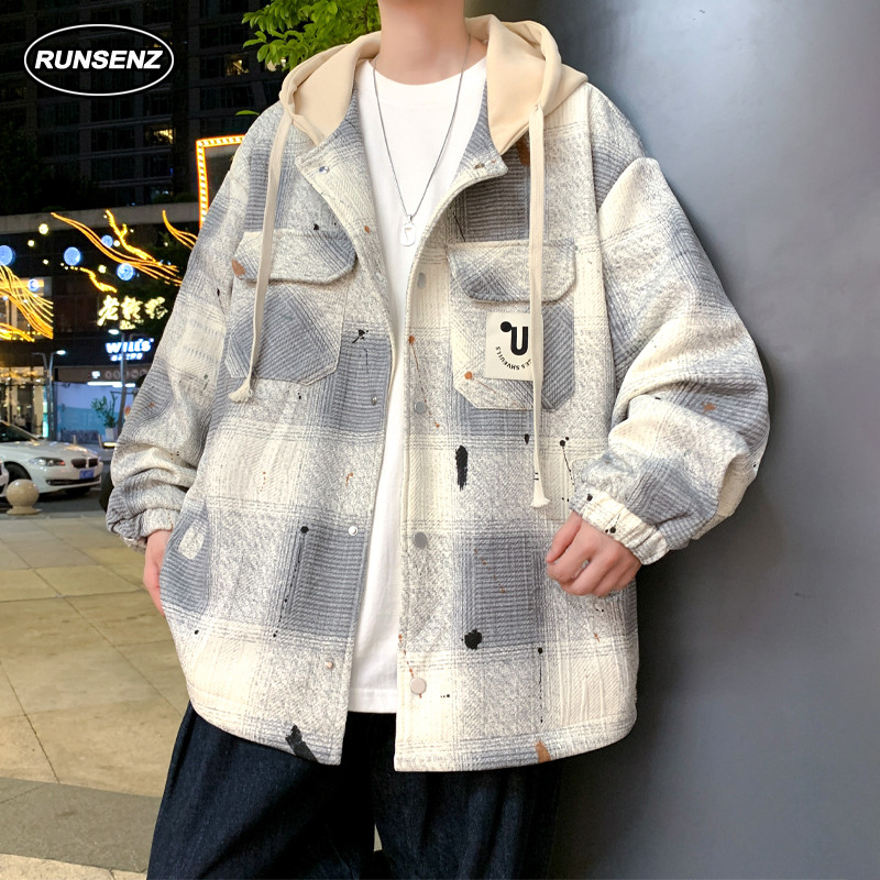 M-8xl เกาหลี High-end ปลอมสองชิ้น Hoodie ผู้ชายฤดูหนาวหลวมสบายๆ Hooded Plus ขนาดเสื้อกันหนาว