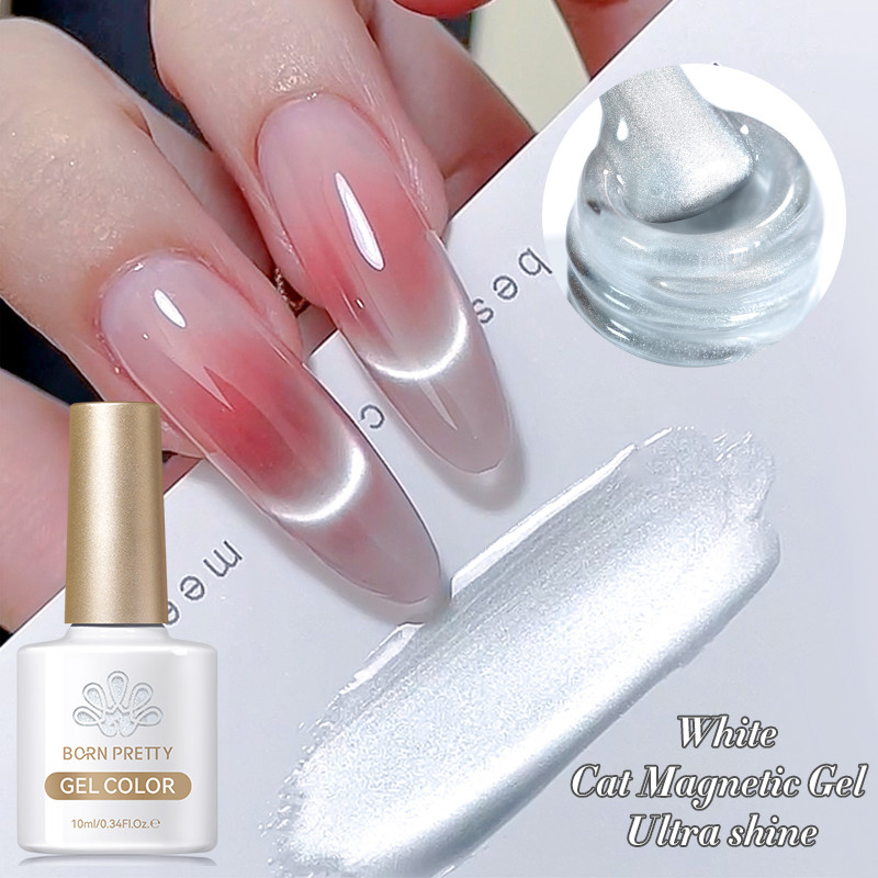 BORN PRETTY Cat Eyes Magnetic Gel Polish Moonlight White Shining Silver กึ่งถาวร UV Gel 10ml