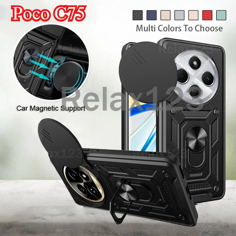 สําหรับ Xiaomi Poco C75 4G PocoC75 4G Poco C 75 4G ปลอก 2024 ป้องกันกล้องเคสโทรศัพท์แหวนผู้ถือแม่เหล็กเกราะ Hybrid แหวนปกหลัง