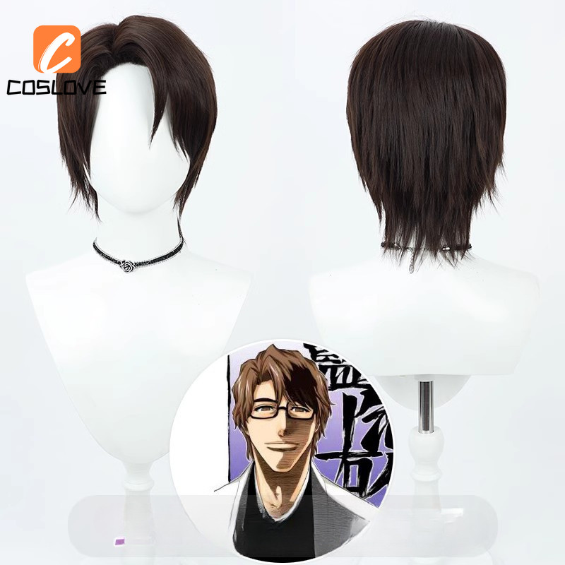 อะนิเมะ Bleach Aizen Sosuke คอสเพลย์วิกผมชุดสําหรับ Man ชุดคอสเพลย์สั้นตรงผมตกแต่งวิกผม Props Cos วิกผม