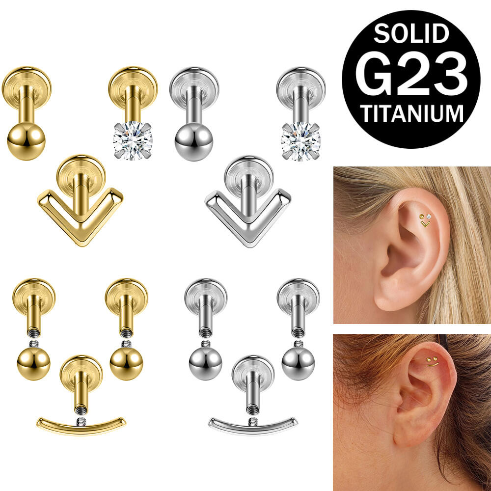 1 ชุด/3 PC G23 ไทเทเนียมหู Studs 16G ต่างหูสตั๊ด 6 มม./8 มม. Double Ball ด้ายภายใน Helix Conch กระดูกอ่อนเจาะต่างหูสําหรับผู้หญิงผู้ชาย