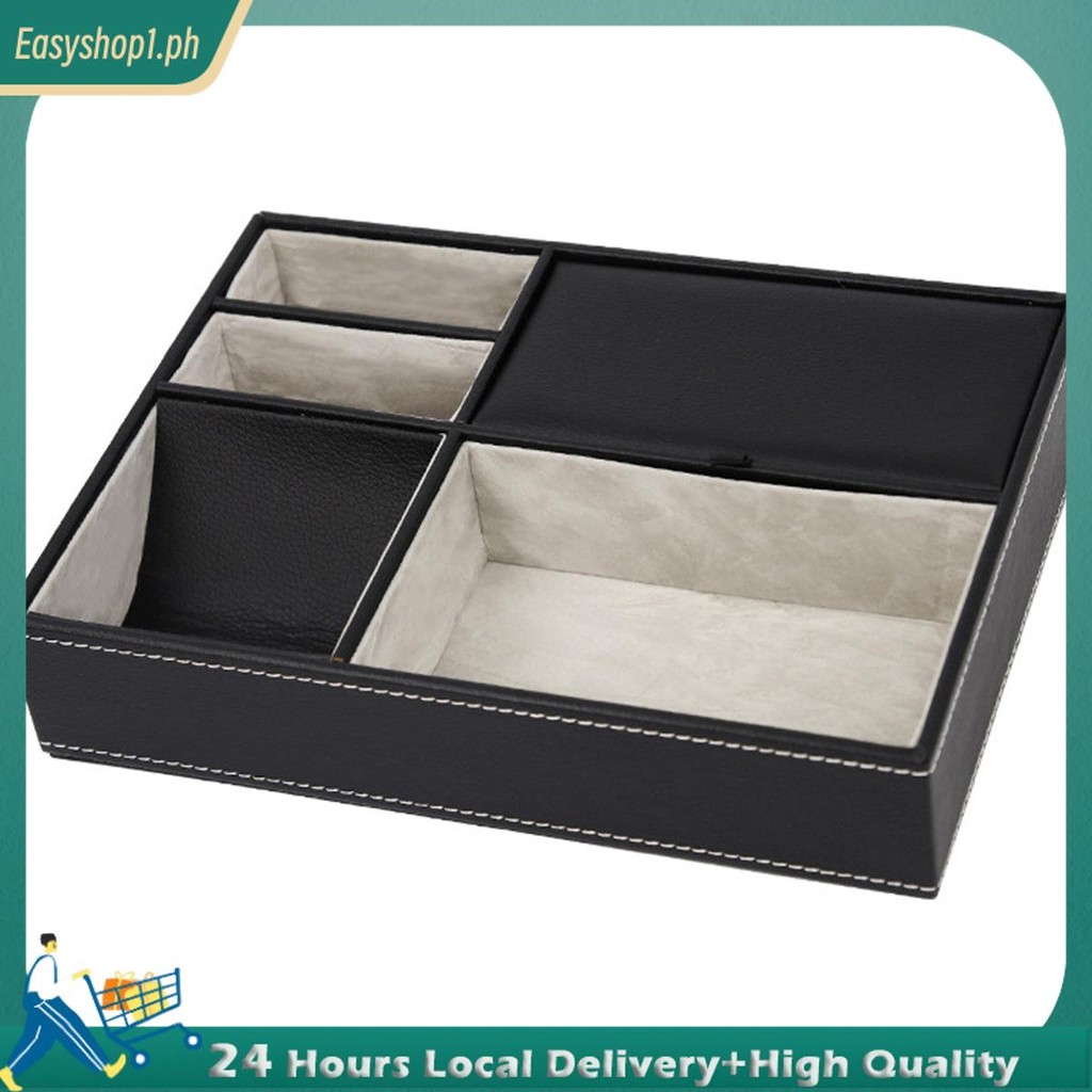 ถาด Valet ผู้ชาย 5 ช่อง Decent Valet ถาด Organizer หนัง Faux Nightstand Organizer Valet Dresser กล่อ