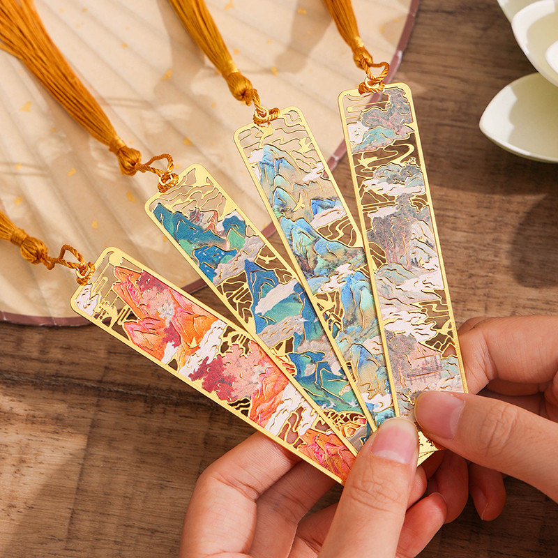 ที่คั่นหนังสือโลหะซีรีส์ภูเขาและแม่น้ําโลหะคลาสสิกกลวงออกนักเรียนอ่านหนังสือที่คั่นหนังสือ