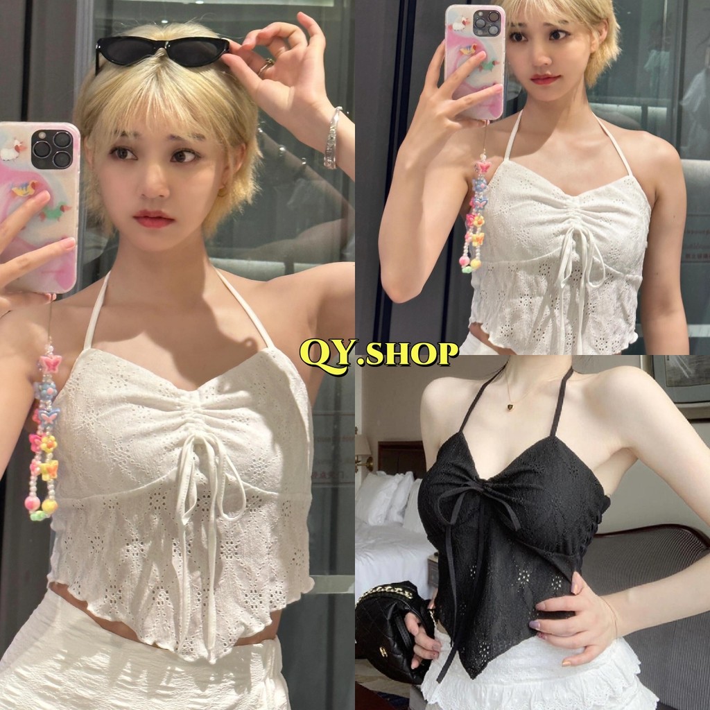 QY.Shop⭐️สินค้าราคาพิเศษ⭐️เสื้อคล้องคอ มีฟองน้ำ ดีเทลลายฉลุ น่ารัก "FY9064" -H