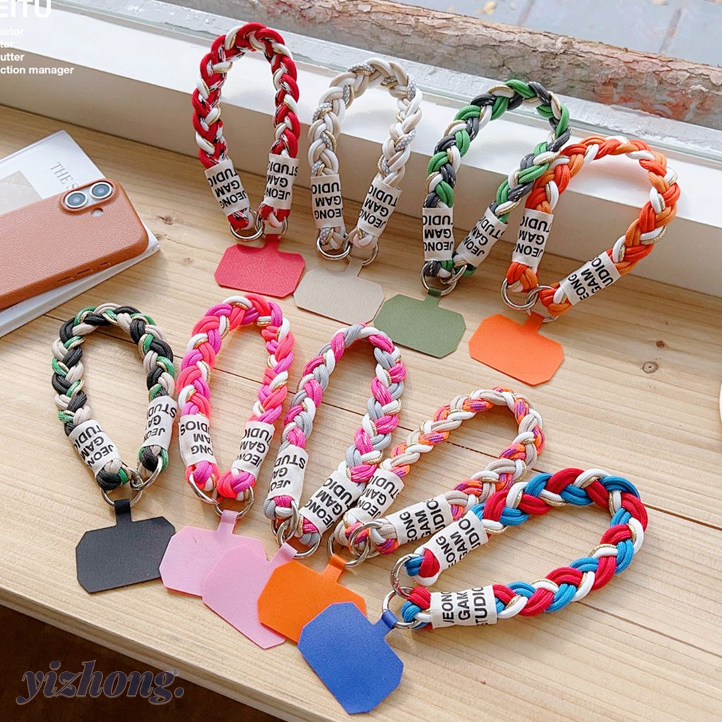 สายคล้องโทรศัพท์ ความคมชัดสีถักออกแบบ เสา มือถือโซ่ที่มีบัตรสีกระเป๋าเป้สะพายหลังตกแต่งสั้นข้อมือเชือกเส้นเล็กสําหรับหูฟังบลูทูธกรณีโทรศัพท์ปกพวงกุ