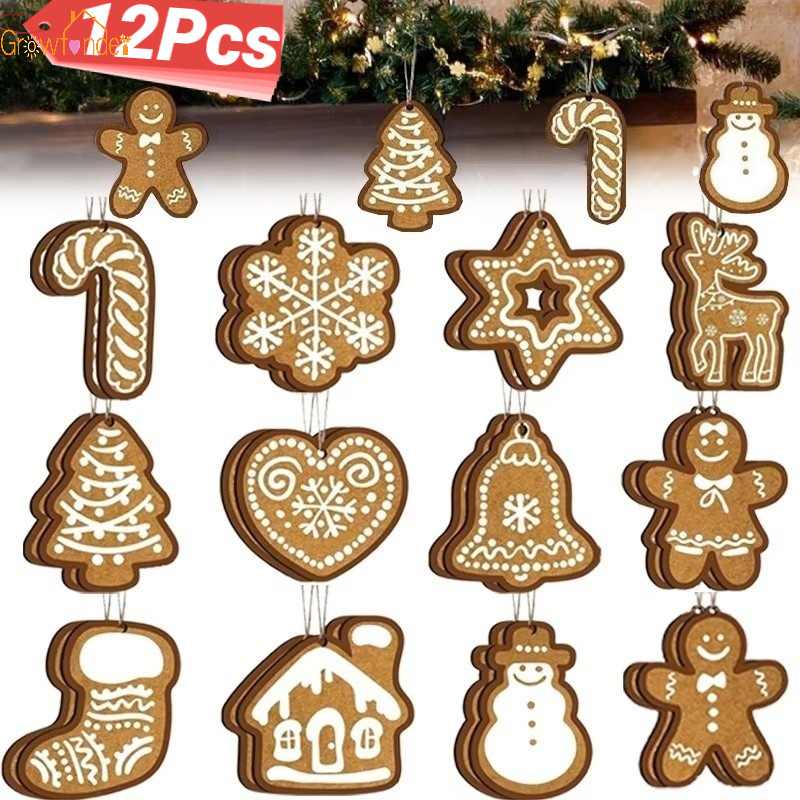 12 ชิ้น/เซ็ต Xmas Tree ตกแต่งจี้คริสต์มาส Gingerbread Man Snowman แขวนตกแต่งบ้านเทศกาล Party เครื่องประดับ