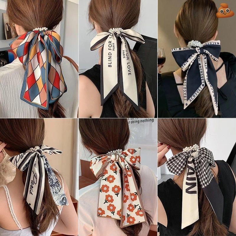 [LO] ผ้าพันคอผมผู้หญิงผู้ถือผมหางม้า DIY เครื่องประดับผมแฟชั่นใหม่คู่ Layered Sa ผ้าพันคอผมวงยาวริบบิ้นโบว์ TH