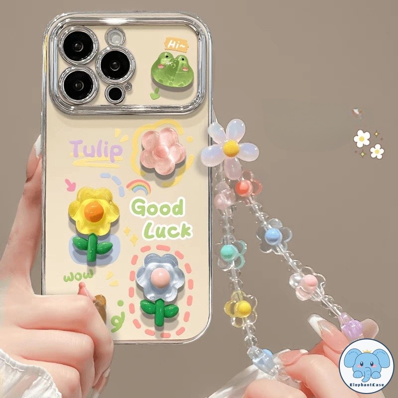 ดอกไม้น่ารักสร้างสรรค์เข้ากันได้เคสไอโฟน 16 15 11 13 12 14 Pro Max 15 7 8 16 Plus X XR XS Max การ์ตูนหมีสร้อยข้อมือเคส