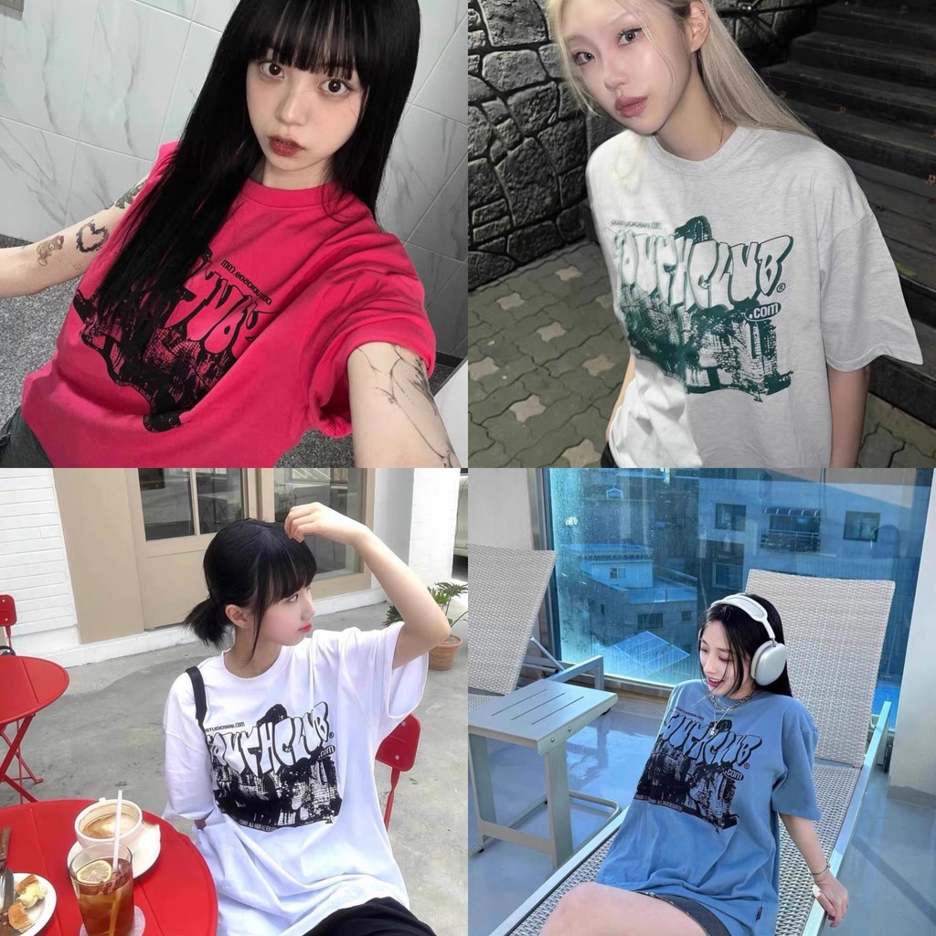 (จัดส่งตลอด 24 ชั่วโมง）OOOK Official เสื้อที-ชีทสั้นแขนแบบสาธารณะและผ่อนคลาด้วยลายลักษณะอักษรแบบสกรา