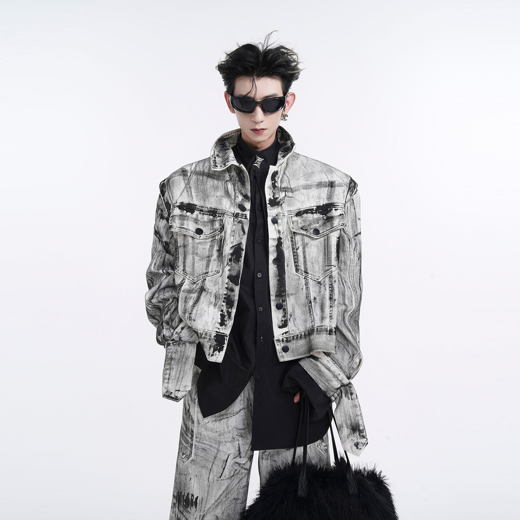 HANLU  เสื้อแจ็คเก็ตผู้ชายแขนที่ถอดออกได้อเมริกัน สูง ถนน หลวม สูงสุด - รูปที่ 2