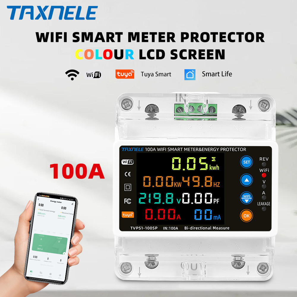 Taxnele 100A TUYA WiFi Smart Earth Leakage Voltage Protector circuit breaker Energy Power kWh Meter