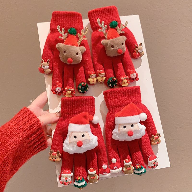 ถุงมือเด็กคริสต์มาสเด็กผู้หญิง Warm Cold-Proof Santa Claus Five-Finger Finger นักเรียนประถมเขียนคริสต์มาสเด็กถุงมือเด็กผู้หญิง Warm Cold-Proof Santa Claus Five-Finger Finger โรงเรียนประถมศึกษา Stu