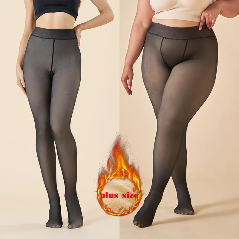 Thicken Tights สําหรับผู้หญิงฤดูหนาวความร้อนขนแกะเรียงราย Pantyhose Plus ขนาดเอวสูงเซ็กซี่โปร่งแสง Slim ความร้อนกางเกงขายาวผู้หญิง