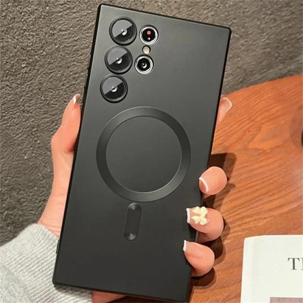 SAMSUNG Luxury Matteแม่เหล็กสําหรับSamsung Galaxy S24 S25 S23 S22 Plus Ultra S21 S20 Plus CapaสําหรับS25 S25 + S25plus S25ultraฝาครอบโทรศัพท์