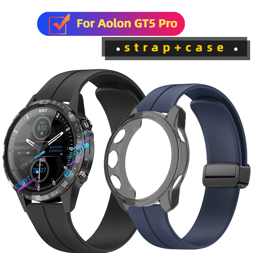 Aolon GT5 Pro case ตัวป้องกันหน้าจอ Aolon GT5 Pro strap สายซิลิโคนสําหรับ Aolon GT5 Pro สายสมาร์ทวอทช์ สายรัดข้อมือแบบสปอร์ต