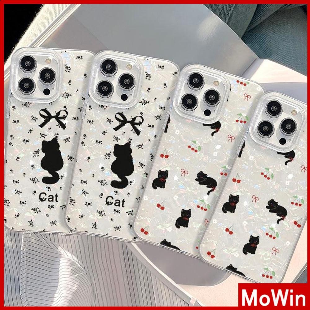 Mowin - เคส iPhone 16 Pro Max สีสันสดใส เคสใสเลเซอร์โฮโลแกรมพร้อมเปลือกหอยมหาสมุทร TPU นุ่ม ลายแมวดำน่ารัก เข้ากันได้กับ iPhone 15 14 Pro max 13 12 11 XR XS 7 8Plus