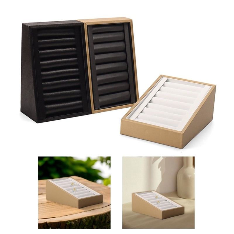 Lily Delicate PU Leather Jewelry Organizer 7 Slots Stand Holder for Rings and Studs