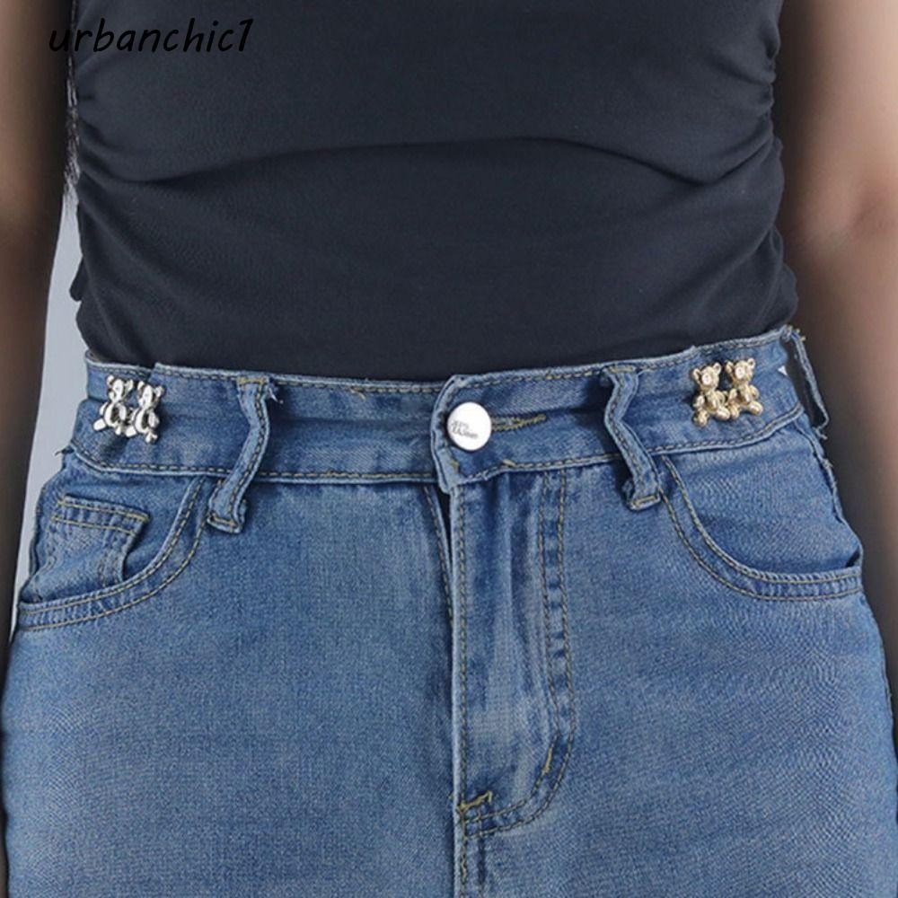 Urbanchic Bear กางเกงปุ่มกระชับ, เอวที่มีสีสันหัวเข็มขัด Jean Fit กระชับหัวเข็มขัด, ปุ่มวินเทจ Clasps เอวคลิป Gold Jean ปุ่มสําหรับกางเกงยีนส์หลวมของขวัญ