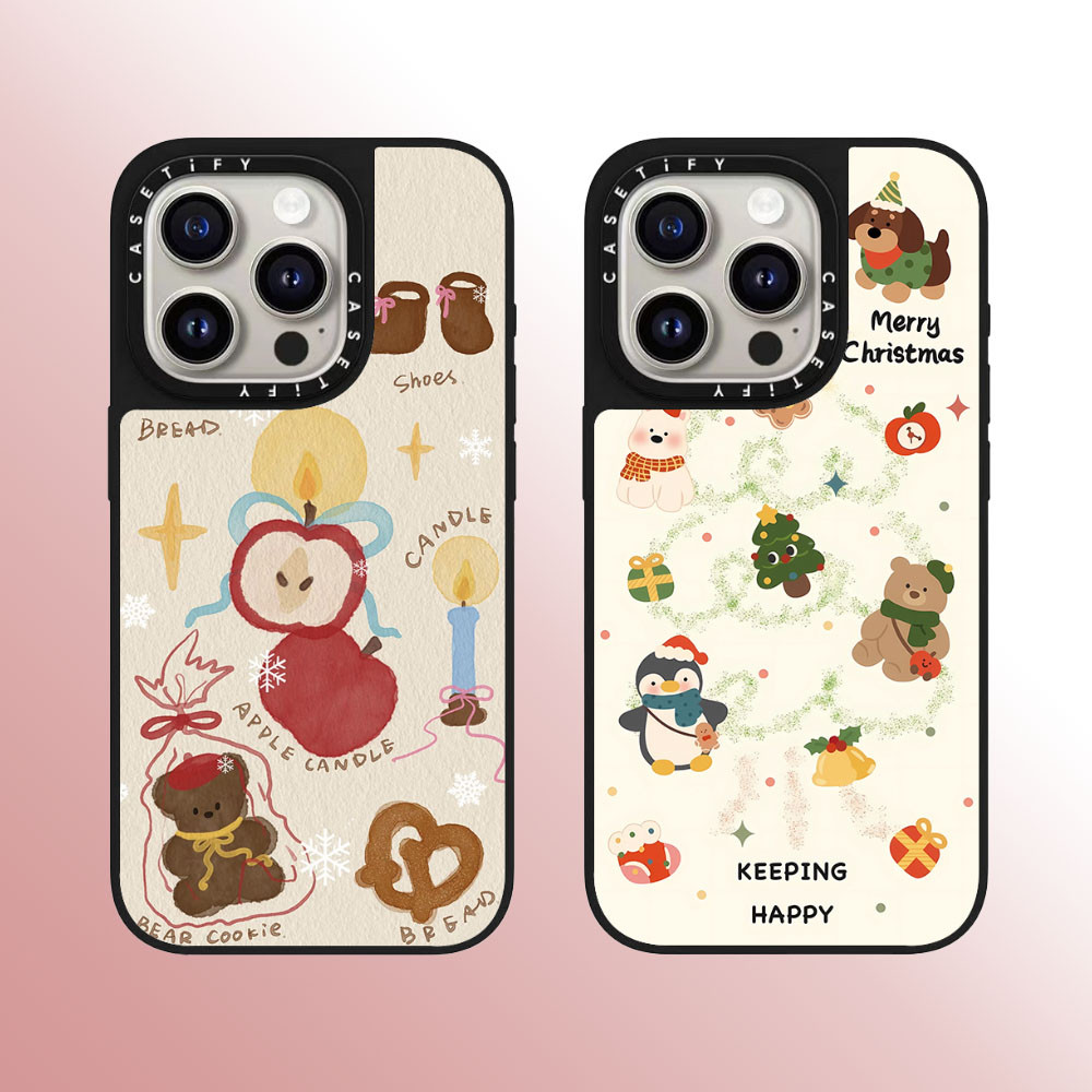 Casetify คริสต์มาสเพนกวินคุณภาพสูงกระจกเคสโทรศัพท์เหมาะสําหรับ iPhone 16promax 16pro 16 plus 15 promax 14 promax 15 pro 14 pro 13 pro 12 แฟชั่น Anti Drop Hard Case