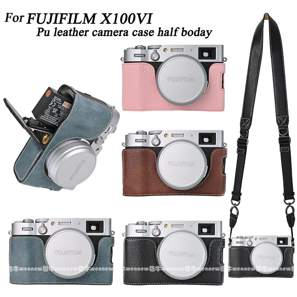 X100vi ปลอก Pu หนังกล้องครึ่งสําหรับ Fujifilm X100VI X100 Mark VI ฝาครอบสายคล้องไหล่กล้อง