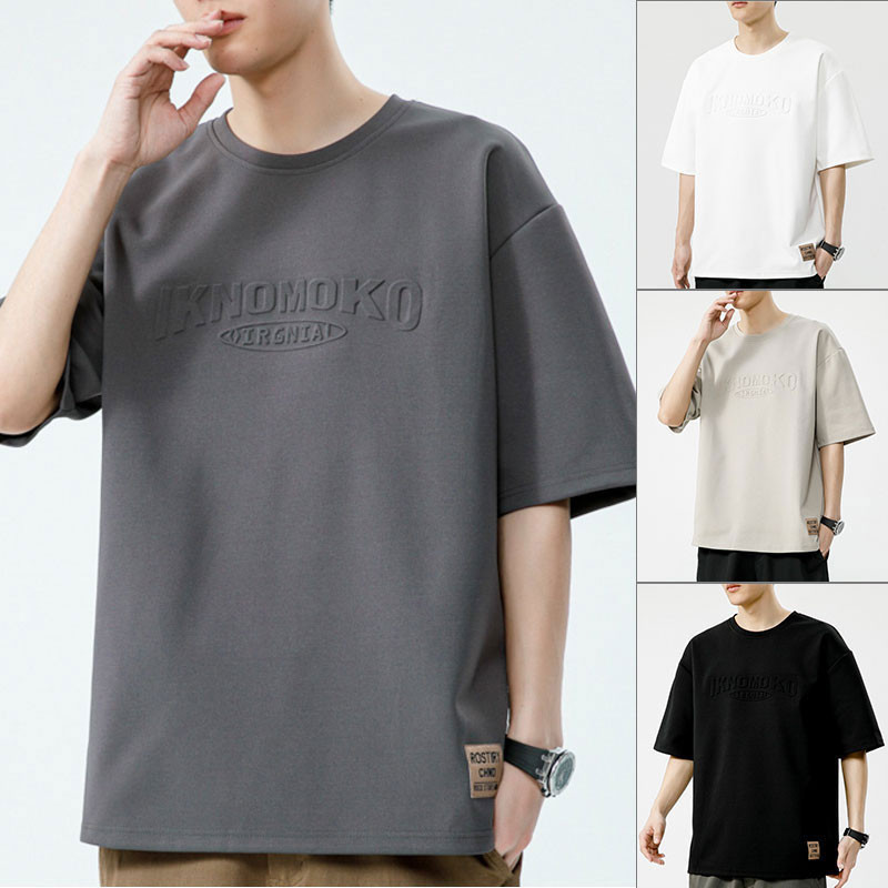 ชายเสื้อยืดพิมพ์เกาหลีแฟชั่นเยาวชนด้านบนระบายอากาศฤดูร้อนเสื้อยืดแขนสั้น 4 สี