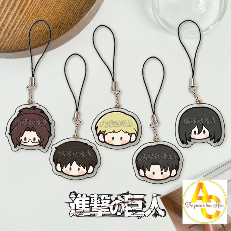 Attack on Titan โทรศัพท์มือถือ Lanyard Eren Levi Erwin จี้อะคริลิค Kawaii