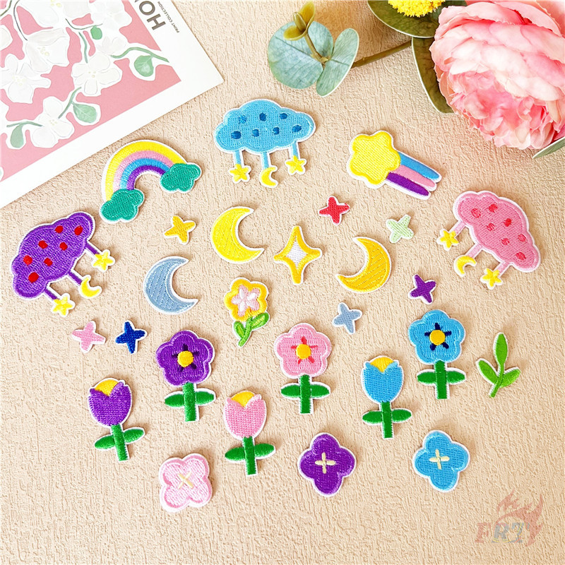 ✿ สวนภายใต้แพทช์สติกเกอร์ติดด้วยตนเองเมฆ ✿ 1ชิ้นสายรุ้ง/ดอกไม้/ดาว/ดวงจันทร์ ทําเอง เย็บบนเหล็กบนป้ายเสื้อผ้าเย็บปักถักร้อย
