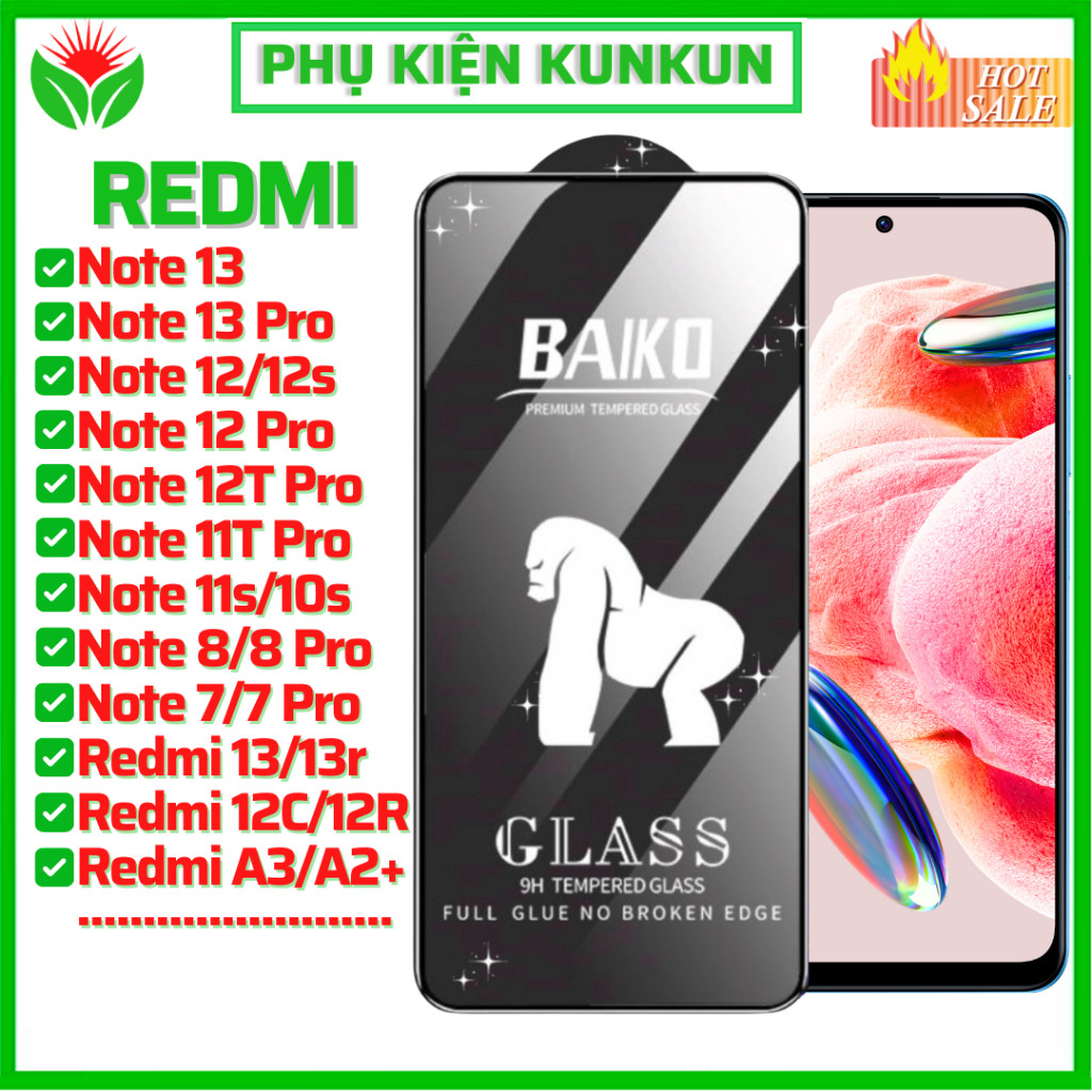 กระจกนิรภัย Baiko สำหรับ Redmi Note 14 13 12 Pro 12s 12T 11T Pro 11s 14C 8 Pro 7 10 12R 12C 13 13R A3 A2+ K70 K60 K20 Pro Ultra TFAZ