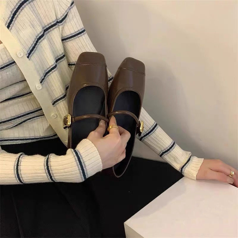 ผู้หญิงรองเท้าแบนสุภาพสตรีแฟชั่นรองเท้าหัวสี่เหลี่ยมปากตื้นน้ําหนักเบาแฟลตอเนกประสงค์ - รูปที่ 2