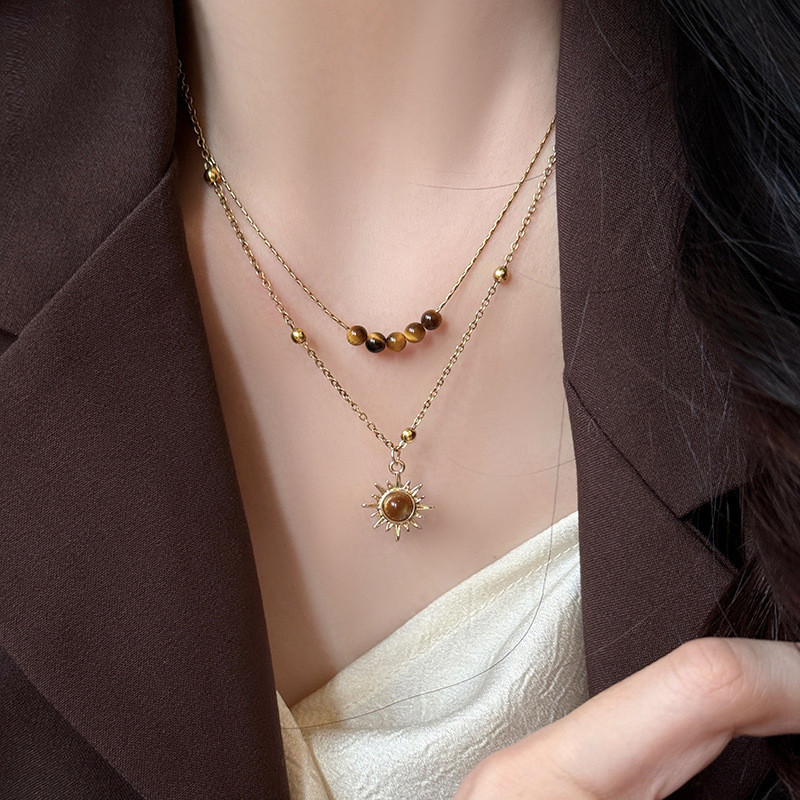 เบงเกอ สองชั้นดอกทานตะวันคอสร้อยคอโซ่ชายหาดวันหยุดฤดูร้อนพรรคของขวัญแฟชั่น