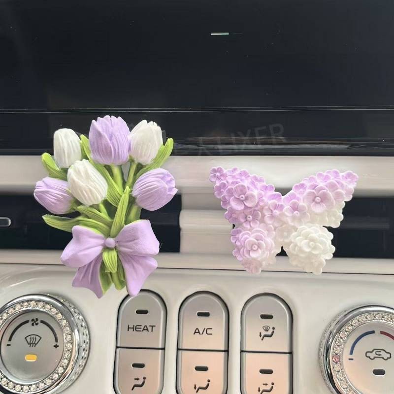 Air Outlet Decoration Pendant Elegant Car Aromatherapy Butterfly Light Fragrance Fragrant Stone Car Flower Tulip Flower Car decorations Lkqa