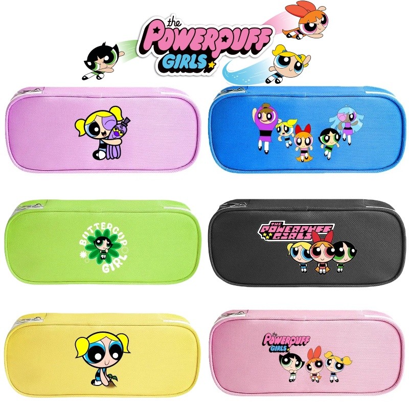 The Powerpuff Girls การ์ตูนพิมพ์กล่องดินสอนักเรียนชั้นเดียวกล่องเก็บเครื่องเขียนน้ําหนักเบา
